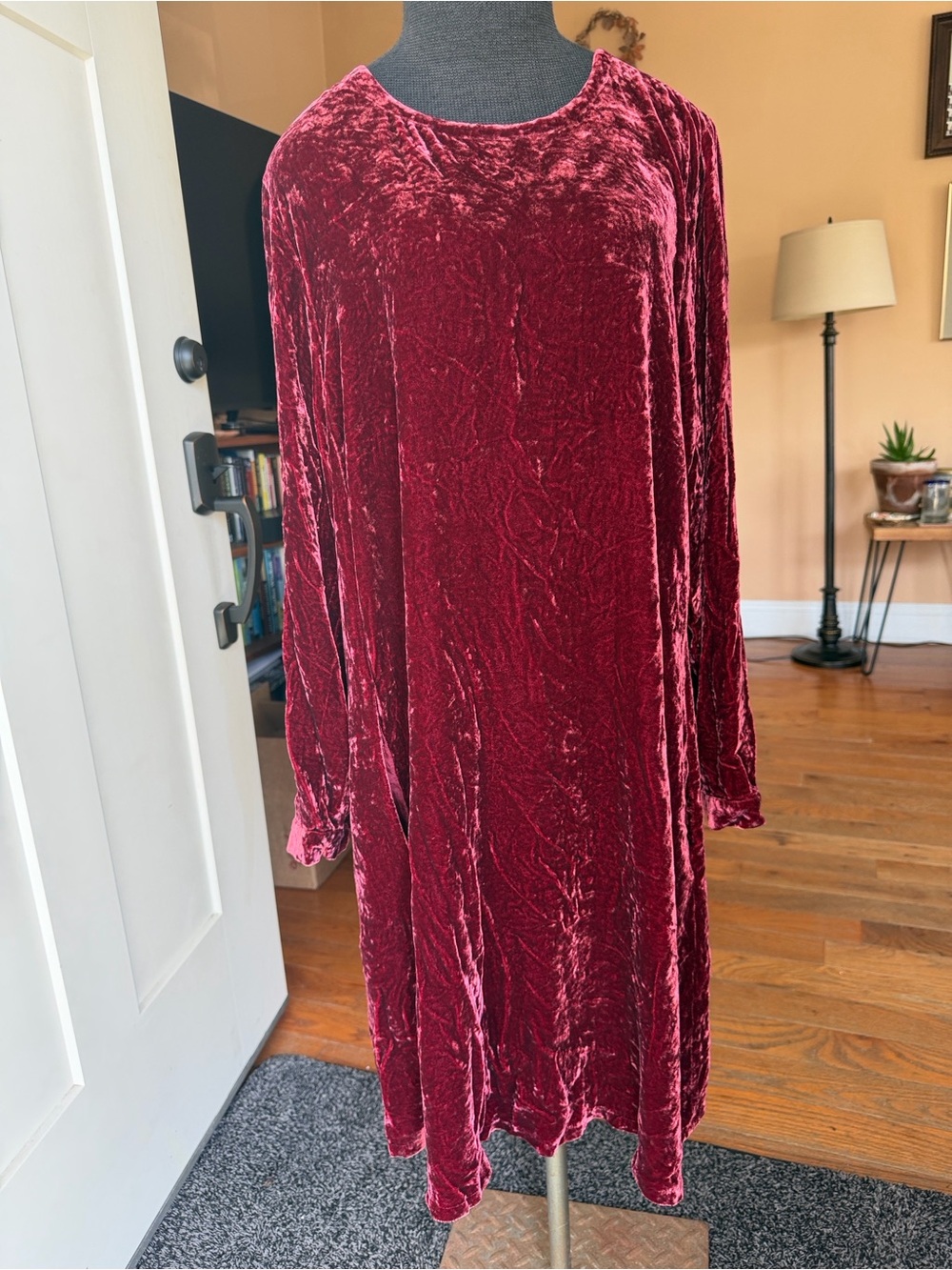 Eileen Fisher Velvet Dress in Deep Brick Red w Pockets - Extra Small
